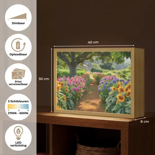 Bloemen - Pad - Zonnebloemen - Tuin - Hortensia Light Box met batterij (Wandlamp) middel -USP_websiteoverzichtNL