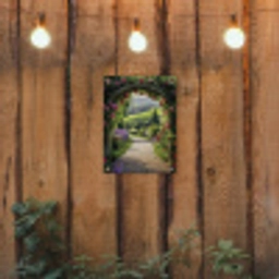 Doorkijk - Tuinboog - Bloemen - Natuur - Pad tuinposter los doek klein -sfeer1