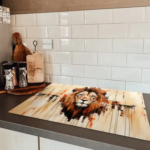 Leeuwenkop - Lijnen - Crème Inductie beschermer vinyl 3mm klein -sfeer3