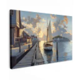 Zeilboot - Zon - Pier - Hout Tuinposter op houten frame 2 cm dik klein -3d
