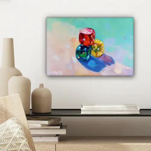 Dobbelstenen - Kleurrijk - Getallen - Stipjes canvas 2cm klein -sfeer6