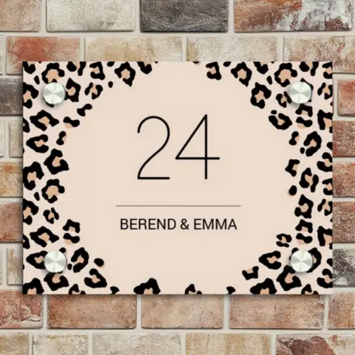 Beige luipaardprint - Klassiek Naambord Rechthoek middel -sfeer3