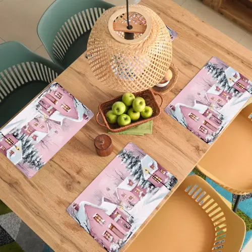Kerstdorp - Roze - Winter - Sneeuw - Huizen Placemat vinyl groot -zzsfeer5_Kitchenyeah-website