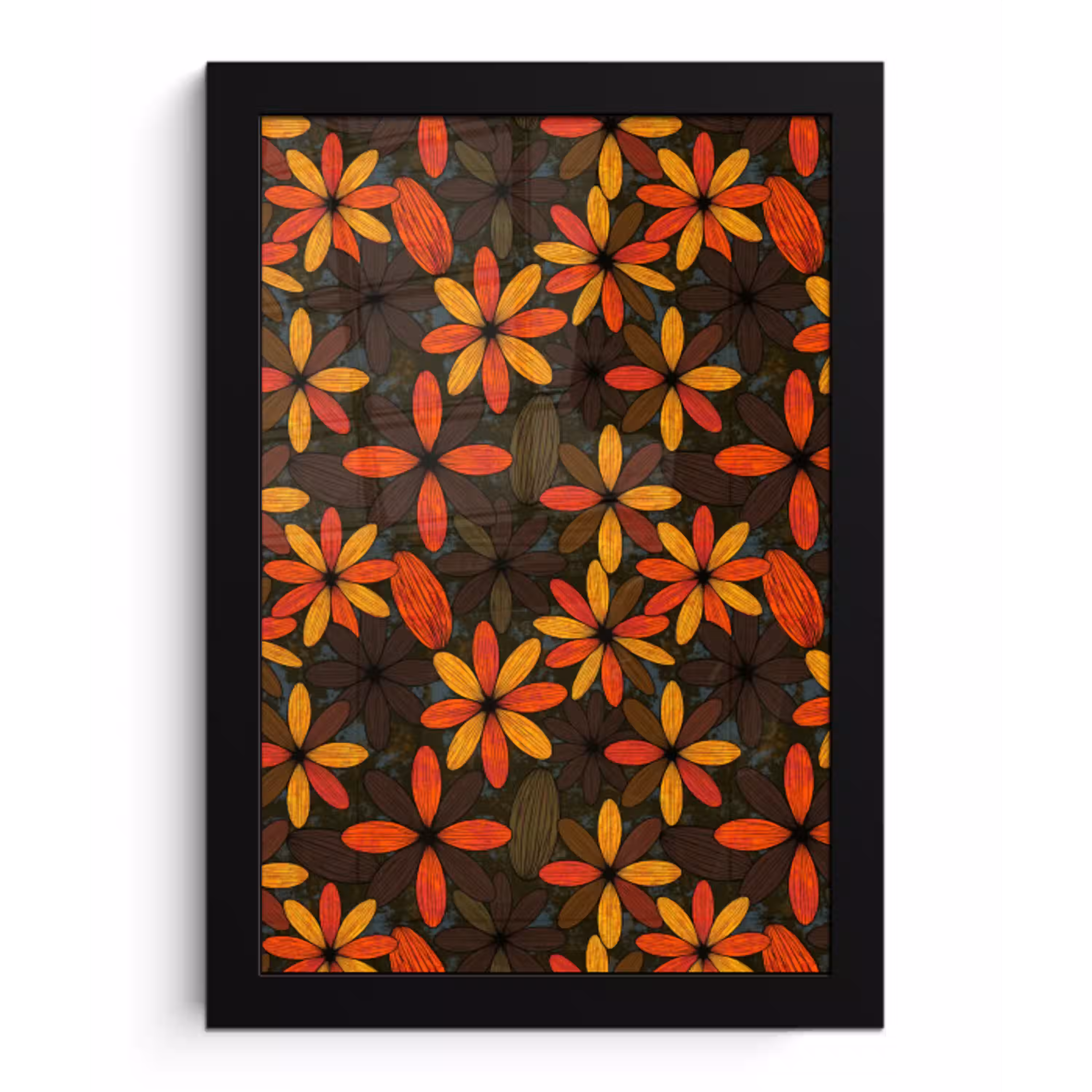 Oranje - Retro - Bloemen - Herfst fotolijst zwart zonder passe partout klein 224 -3d