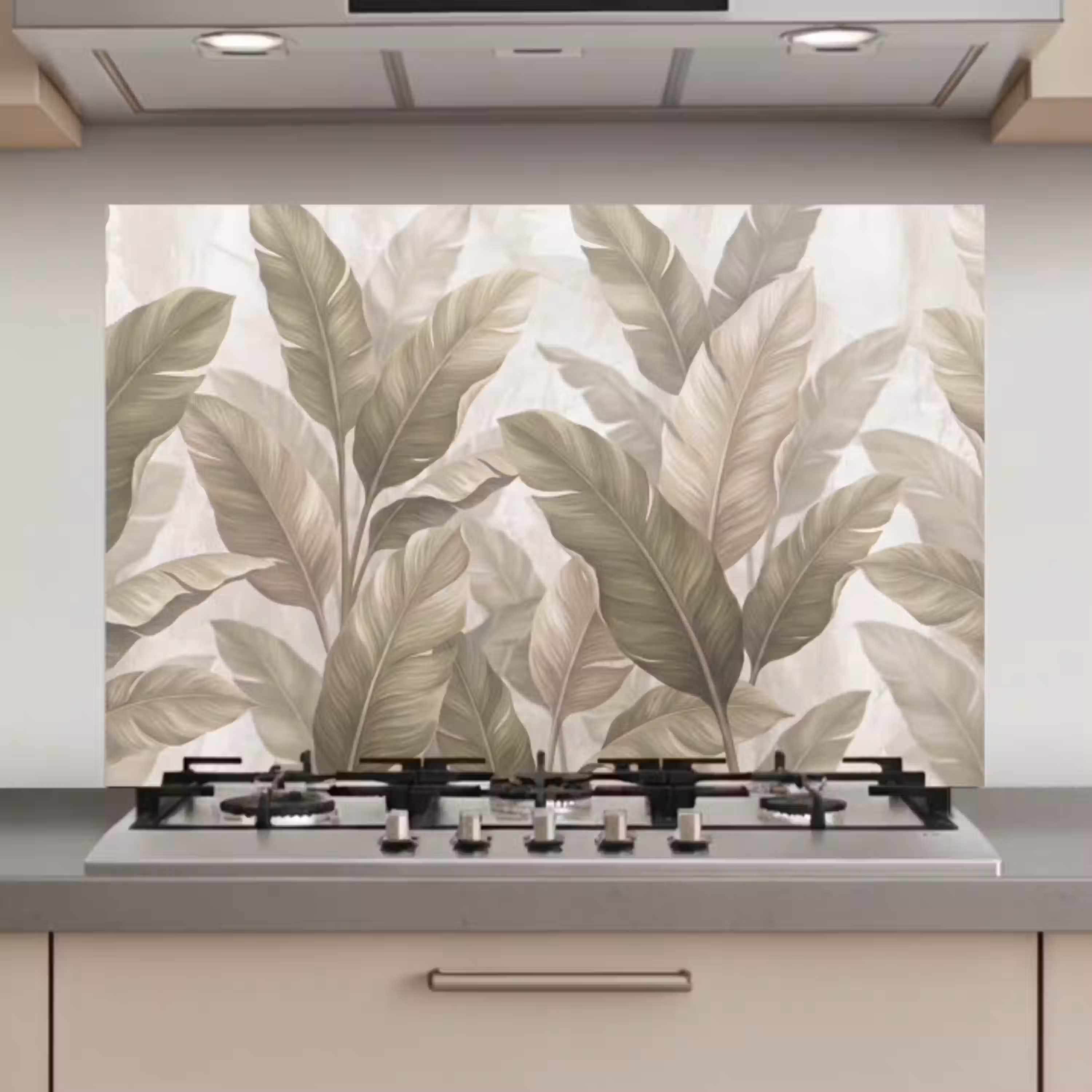 Bladeren - Tropisch - Natuur - Abstract - Beige keuken achterwand spatscherm klein -3d_website