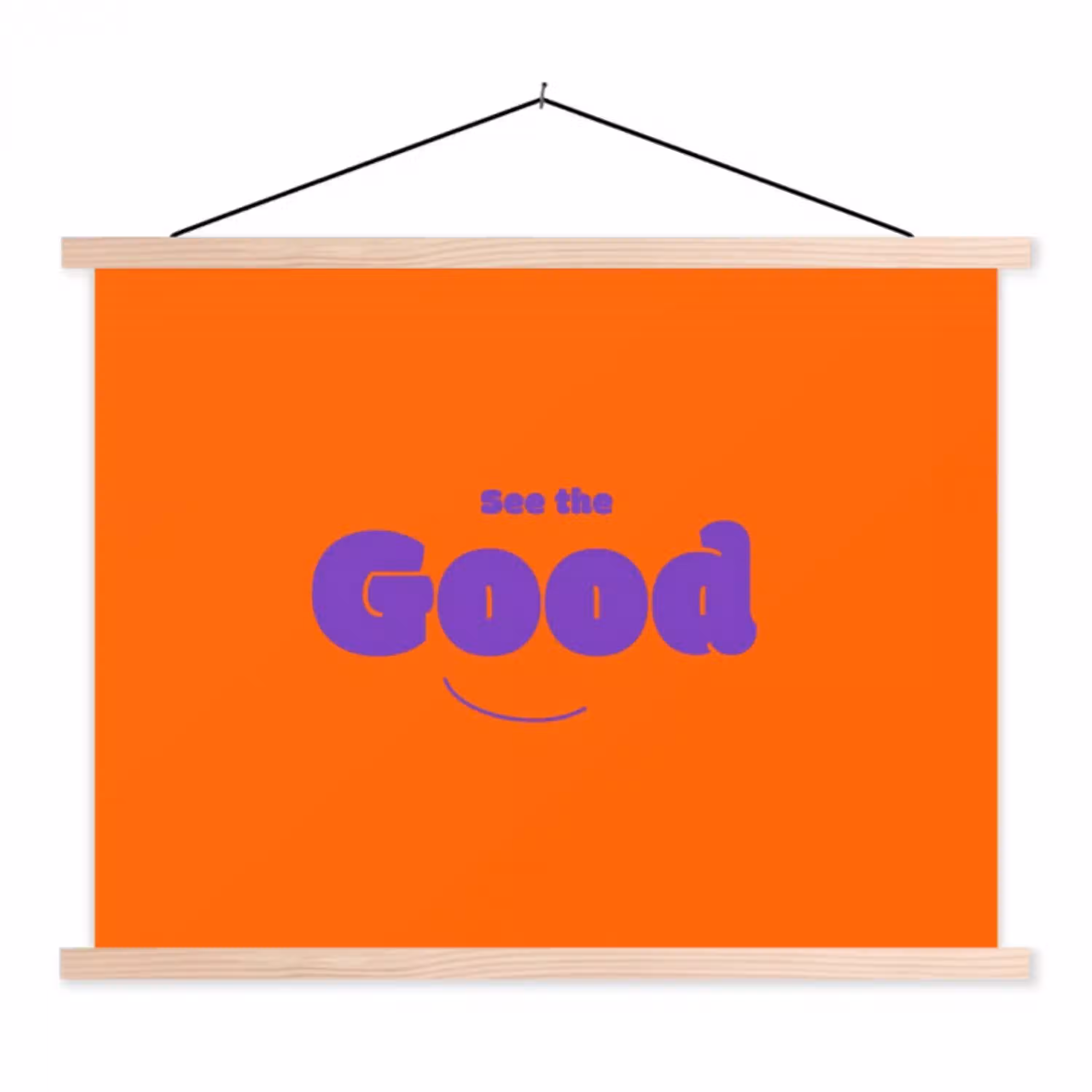 See the good - Paars - Oranje - Smiley textielposter latten blank klein -3d