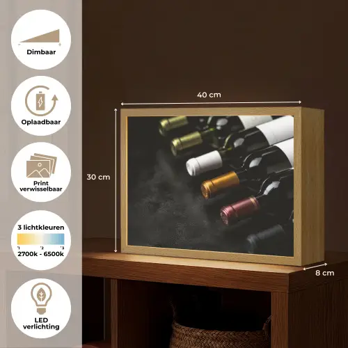 Wijn - Flessen - Variatie - Smaken Light Box met batterij (Wandlamp) middel -USP_websiteoverzichtNL