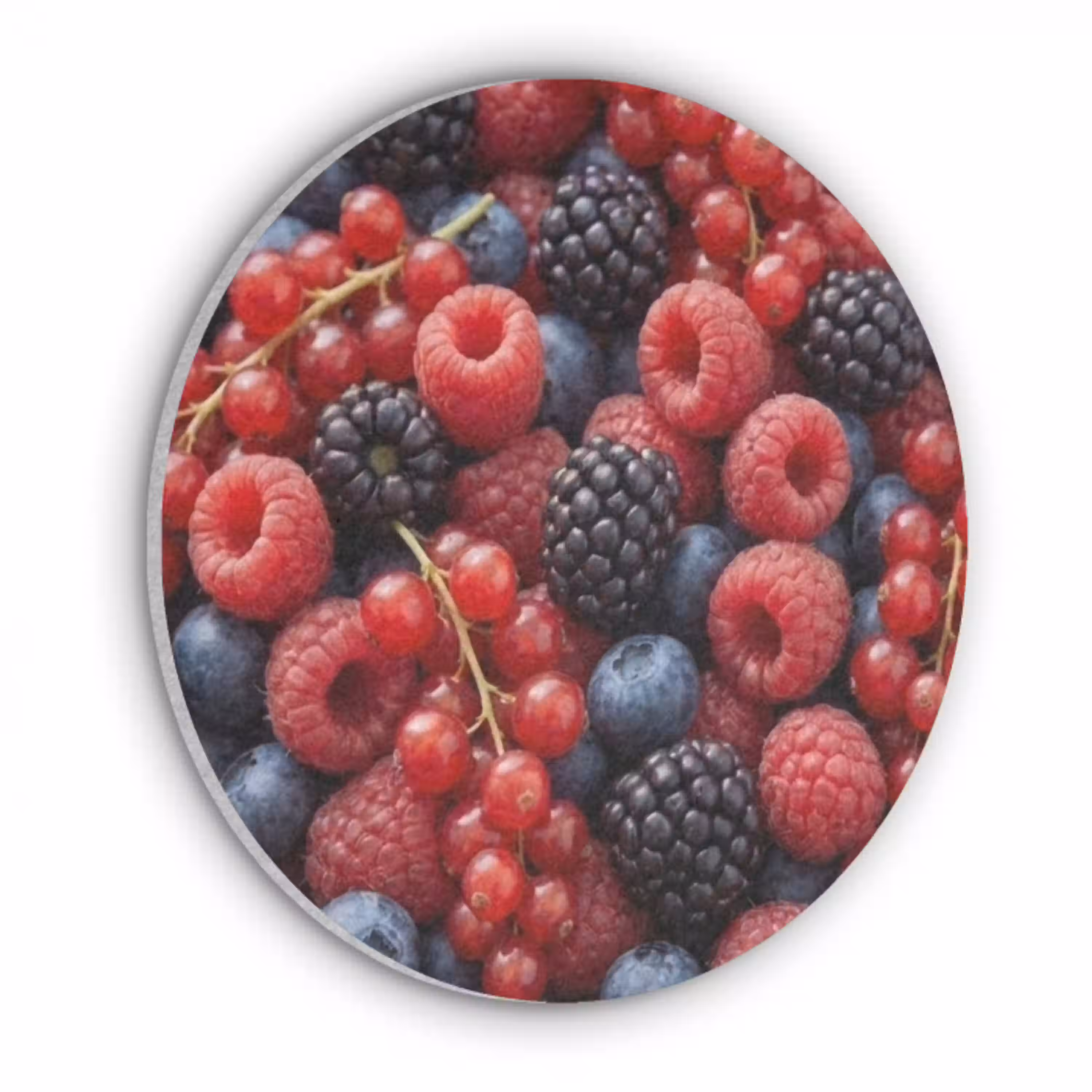 Bessen - Mix - Vers - Eten - Kleurrijk Akoestische PET Vilt - Rond klein -3d