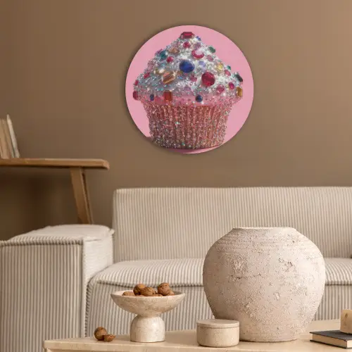 Cupcake - Kleurrijk - Edelstenen Akoestische PET Vilt - Rond klein -sfeer1