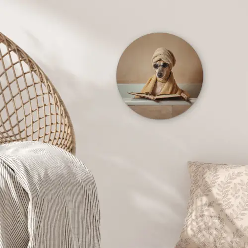 Bad - Hond - Boek - Zonnebril Wandcirkel kunststof plaat 5mm dik klein -sfeer5