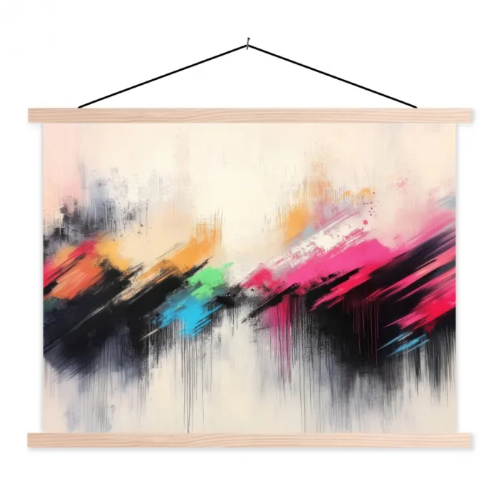 Dynamisch - Abstract - Kleurrijk - Zwart textielposter latten blank klein -3d