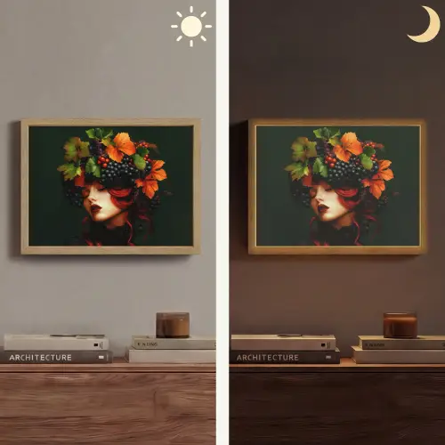 Vrouw - Rood - Groen - Druiven Light Box met batterij (Wandlamp) middel -sfeer3