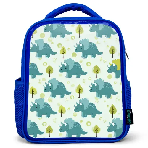 Triceratop - Blauw - Stippen - Boompjes Kinderrugzak - Blauw middel -3d