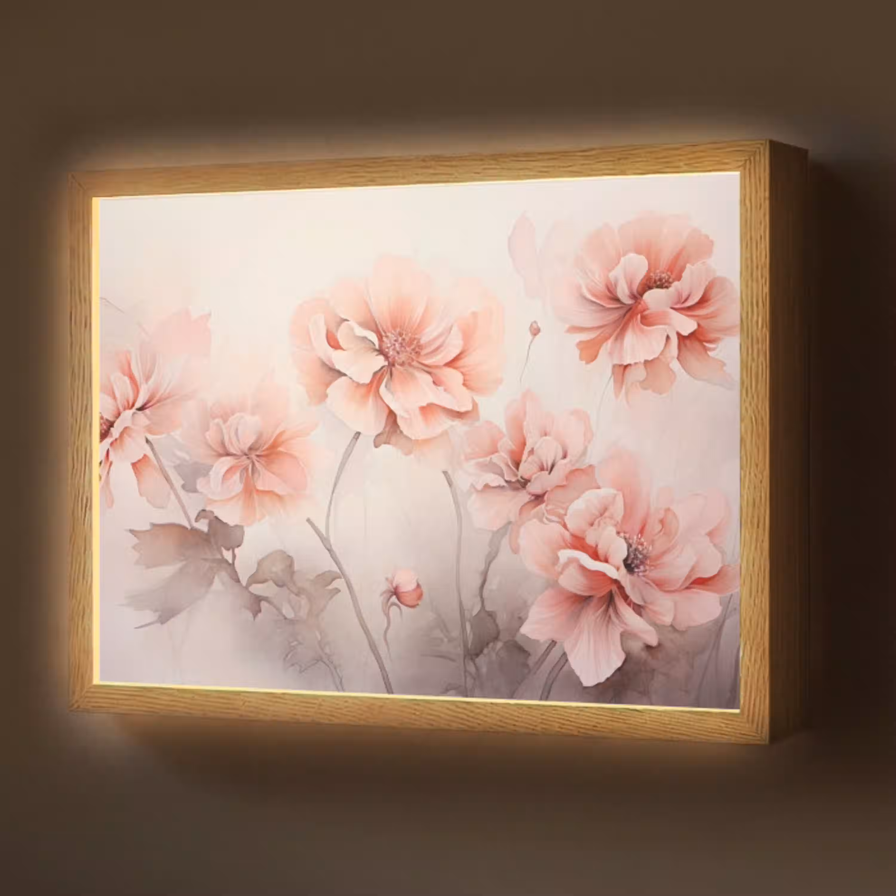 Bloemen - Roze - Kunst - Abstract - Aquarel Light Box met batterij (Wandlamp) middel -z3d_website