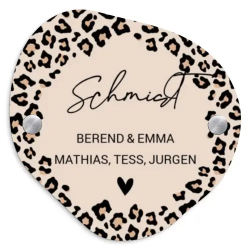 Beige luipaardprint - Sierlijk Naambord Organisch middel -3d