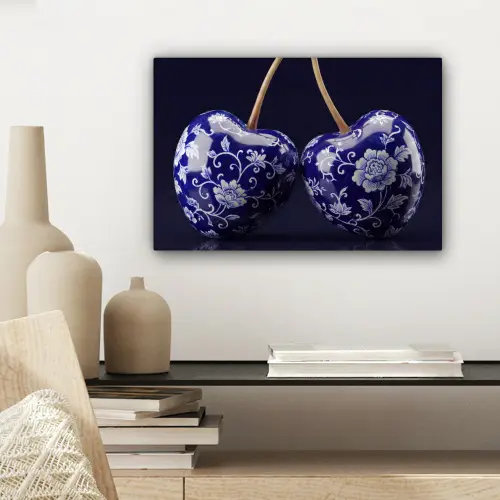 Porselein- Kersen - Delfts - Blauw canvas 2cm klein -sfeer6