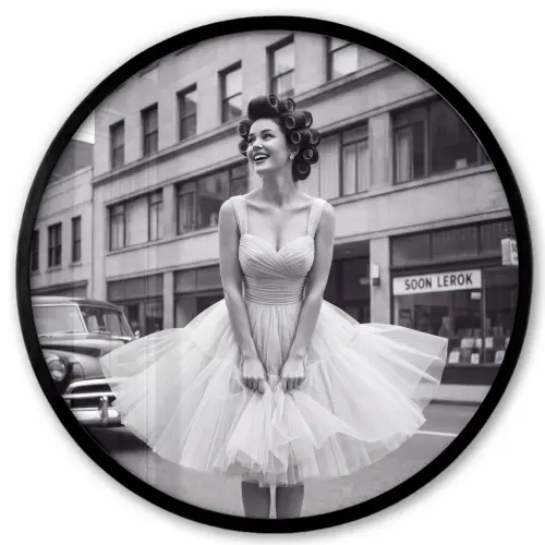 Retro - Vrouw - Zwart - Wit Fotolijst rond zonder passe partout klein -3d