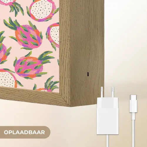 Drakenfruit - Patroon - Roze Light Box met batterij (Wandlamp) middel 907 -USP_websiteoplaadbaarNL
