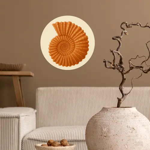 Schelp - Oranje - Ribbels Wandcirkel behangsticker klein -sfeer1