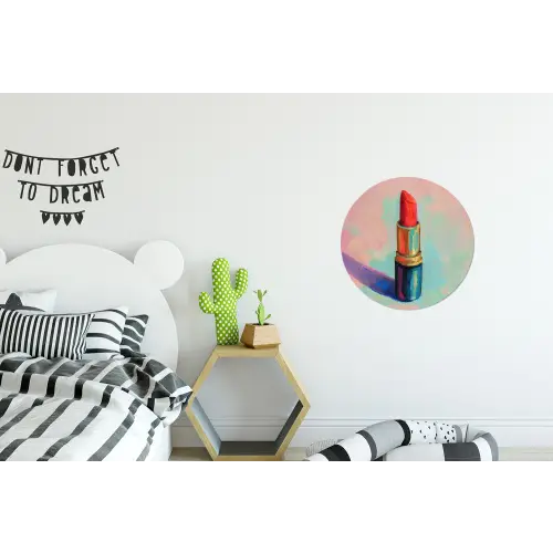 Lippenstift - Rood - Penseelstreken Wandcirkel aluminium klein -kinderkamer
