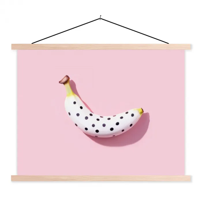 Banaan - Stippen - roze textielposter latten blank klein -3d
