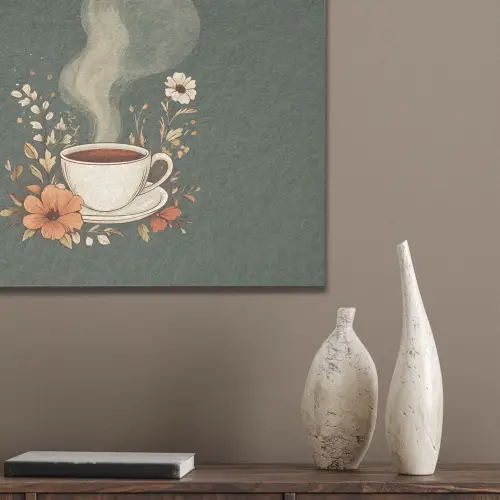 Kop - Bloemen - Groen - Koffie PET vilt klein -sfeer6_closeup