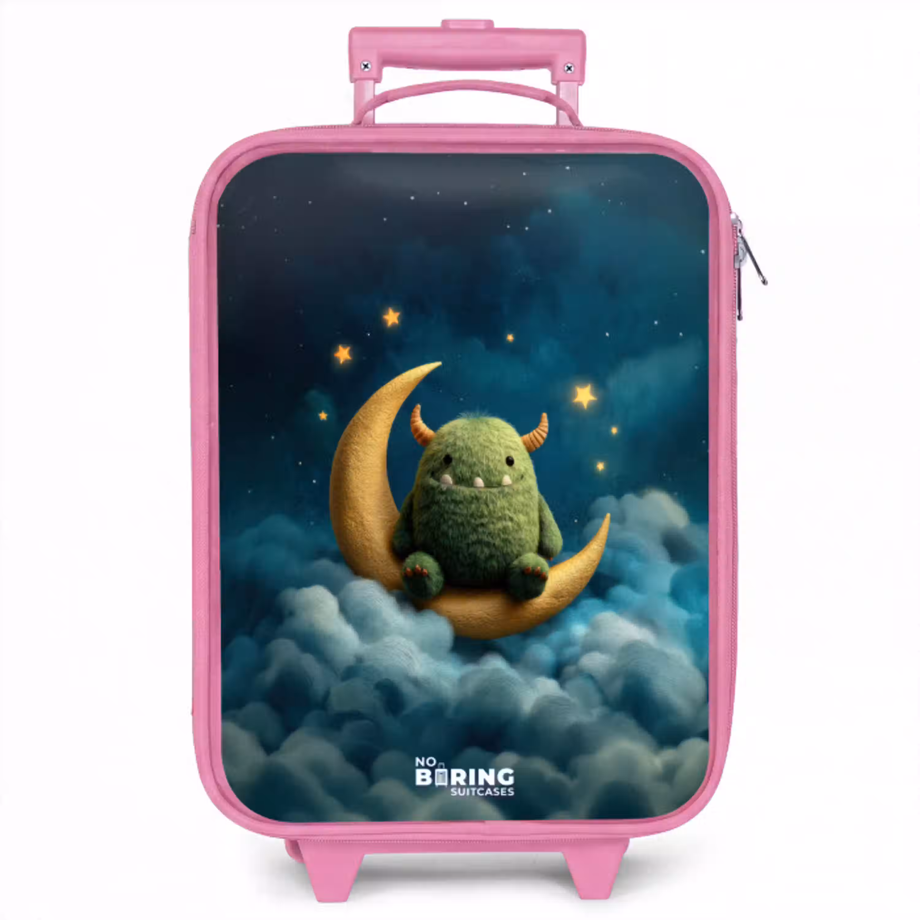 Groen monster op maansikkel Kinderkoffer - Roze klein -zzz_website3d