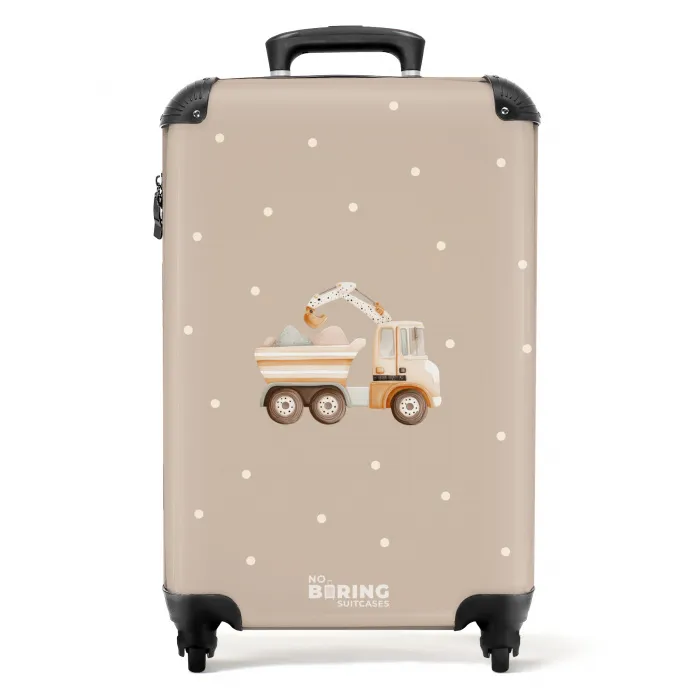 Gele kiepwagen met stenen en stippenpatroon NBS - Handbagage koffer - Kinderen Unisex middel -productfoto_recht