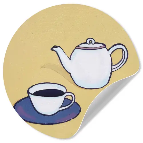 Theepot - Kopje - Beige - Illustratie Wandcirkel behangsticker klein -3d