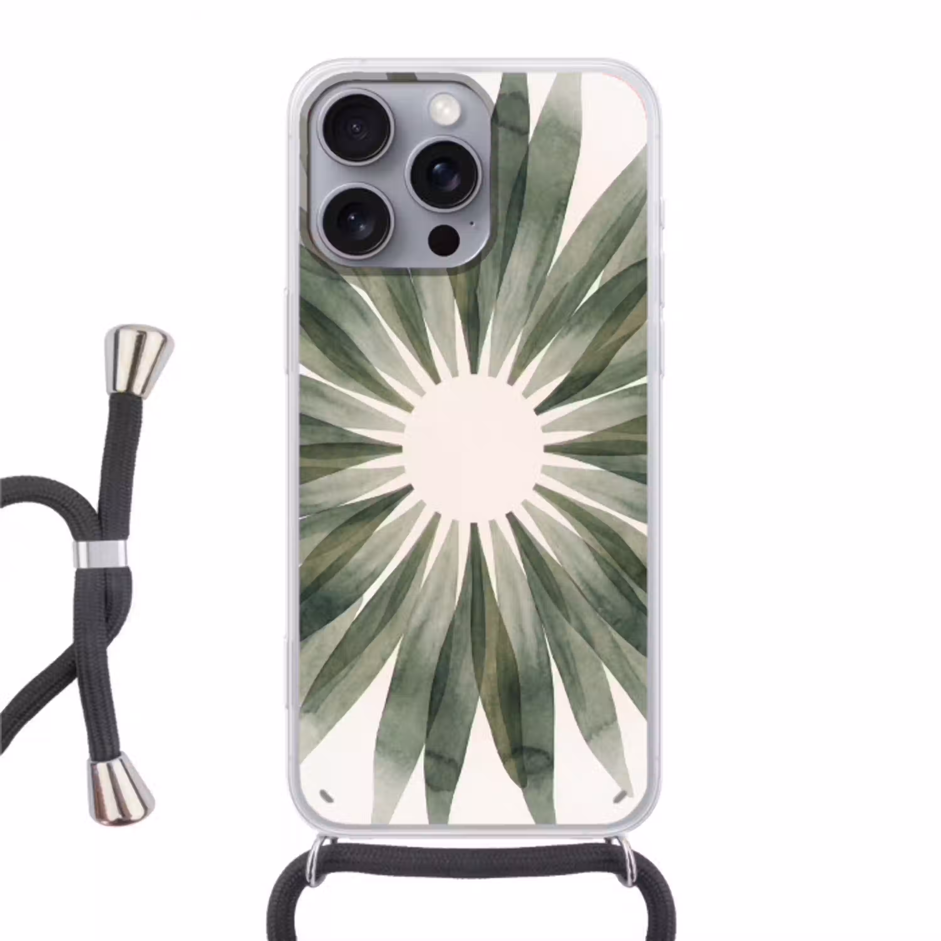 Planten - Abstract - Waterverf - Groen - Natuur Hoesje iPhone 16 Pro Max met koord klein -3d