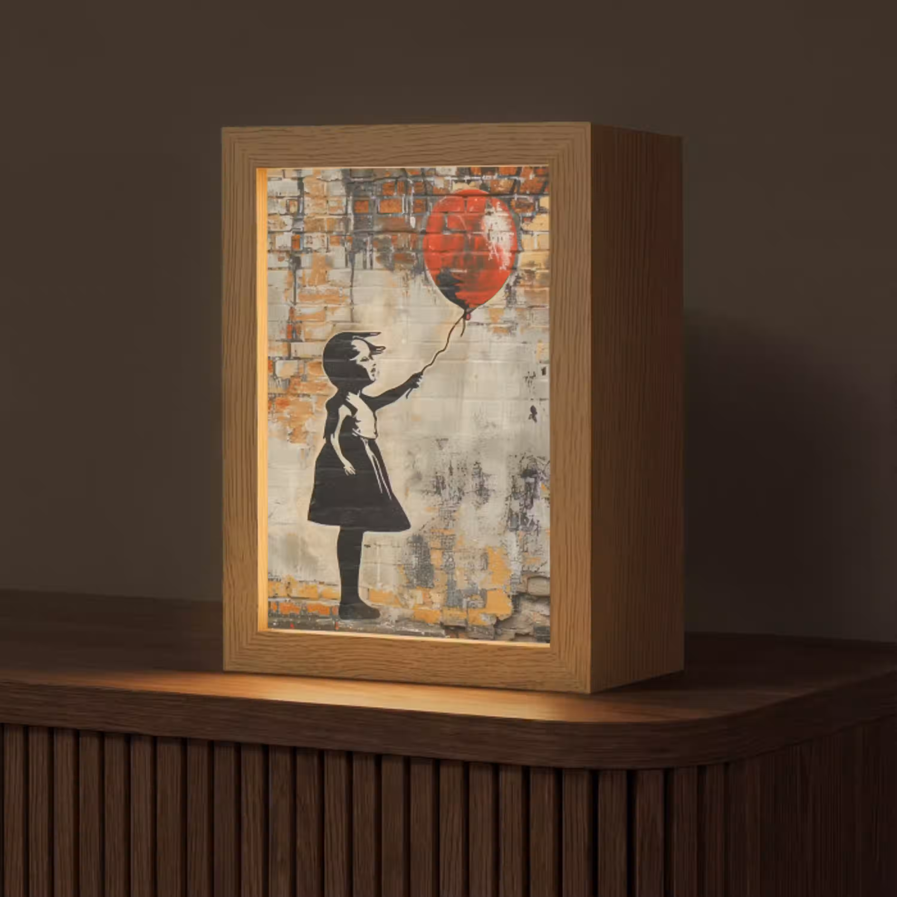 Graffiti - Banksy Style - Meisje met ballon Light Box met kabel (Tafellamp) klein -z3d_website