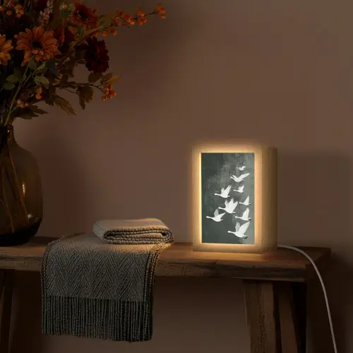 Vogel - Japandi - Groen Light Box met kabel (Tafellamp) klein -sfeer4