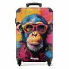 Chimpansee met bril in graffiti stijl NBS - Handbagage koffer - Kinderen Unisex middel -productfoto_recht