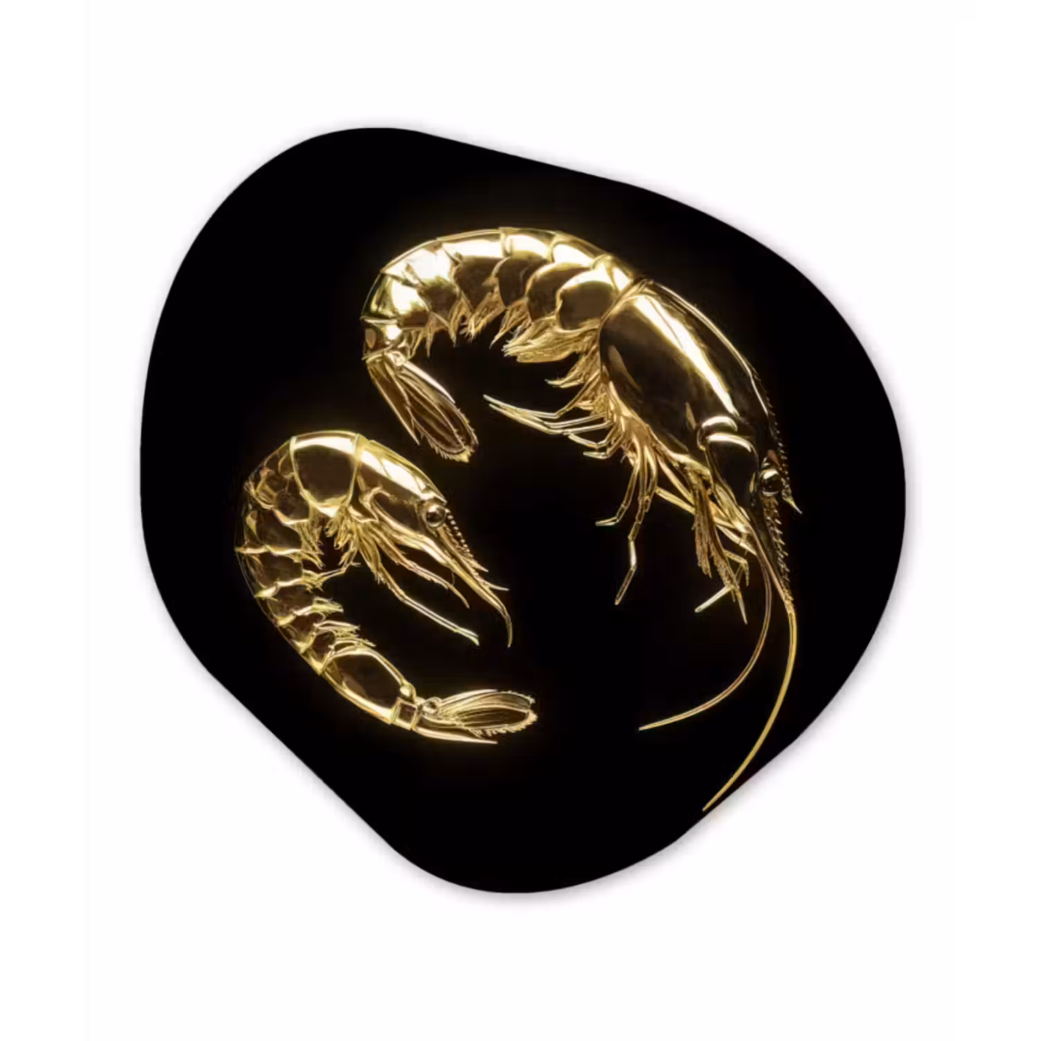 Organisch schilderij – Garnalen - Zwart - Goud - Dieren