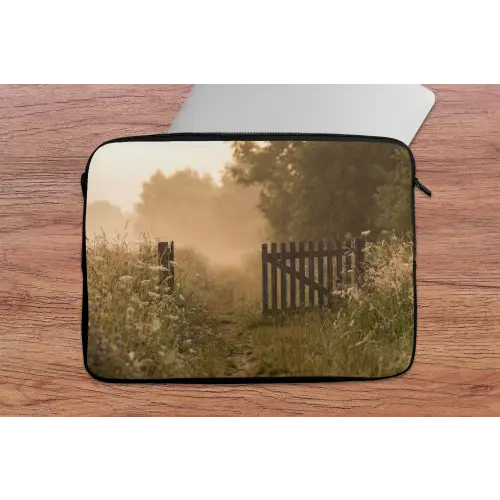 Hek - Natuur - Mist - Veld laptophoes neopreen klein -tafel