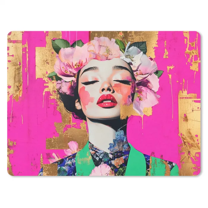 Bloemenkroon - Goud - Vrouw - Portret muismat rubber klein -3d