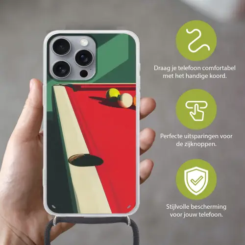Biljarttafel - Ballen - Rood - Schaduw Hoesje iPhone 16 Pro Max met koord klein -sfeer2_NL