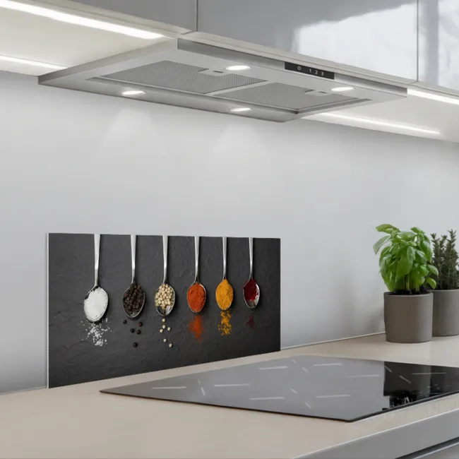 Het Spectrum van Specerijen keuken achterwand spatscherm klein -3d_schuin