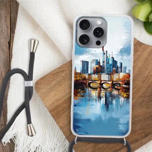 Bomen Frankfurt- Stad - Skyline - Brug Hoesje iPhone 16 Pro Max met koord klein -sfeer4