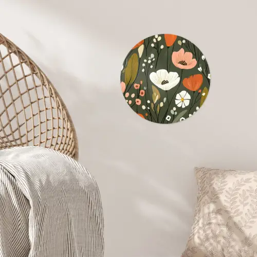 Bloemen - Illustratie - Groen Wandcirkel behangsticker klein -sfeer4