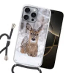 Hert - Sneeuw - Bos - Dieren - Vertederend Hoesje iPhone 16 Pro Max met koord klein -sfeer1