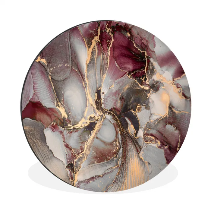 Goud - Marmer - Paars Wandcirkel aluminium klein -3d