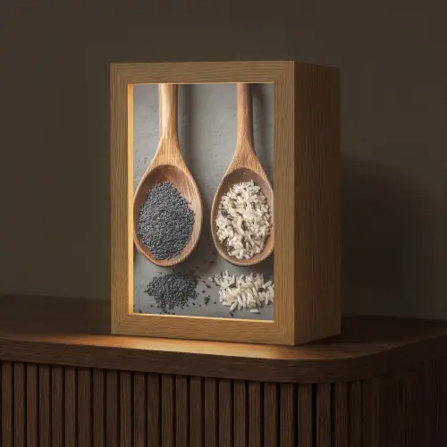 Houten - Lepels - Rijst - Zaden Light Box met kabel (Tafellamp) klein -z3d_website
