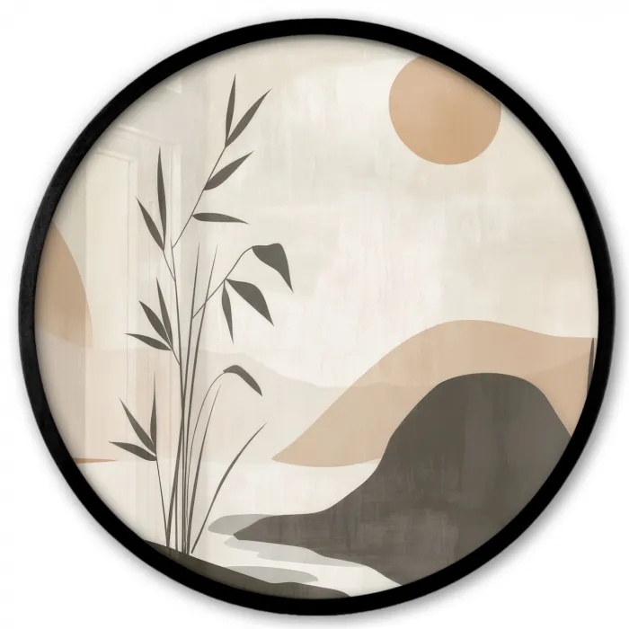 Japandi - Landschap - Beige Fotolijst rond zonder passe partout klein -3d