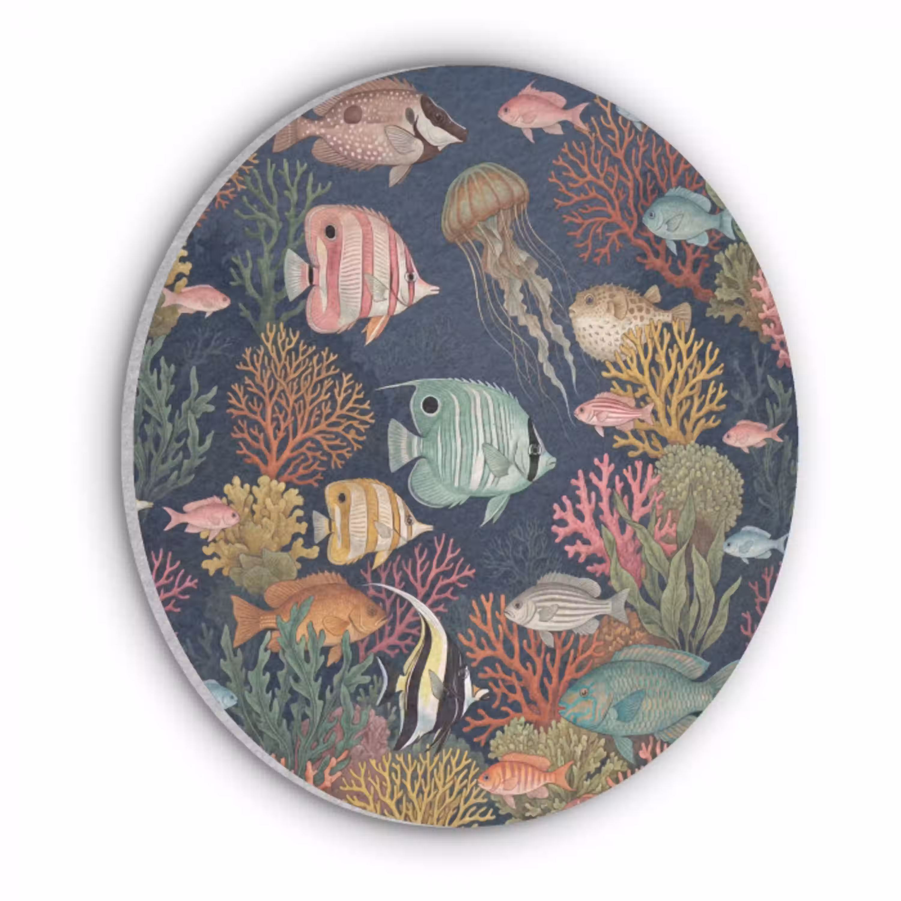 Onderwaterwereld - Vissen - Koraal - Illustratie - Kleurrijk Akoestische PET Vilt - Rond klein -3d