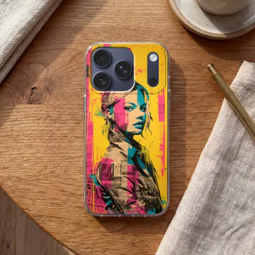 Vrouw - Verfstrepen - Gekleurd Telefoonhoesje iPhone 17 Pro klein -sfeer1