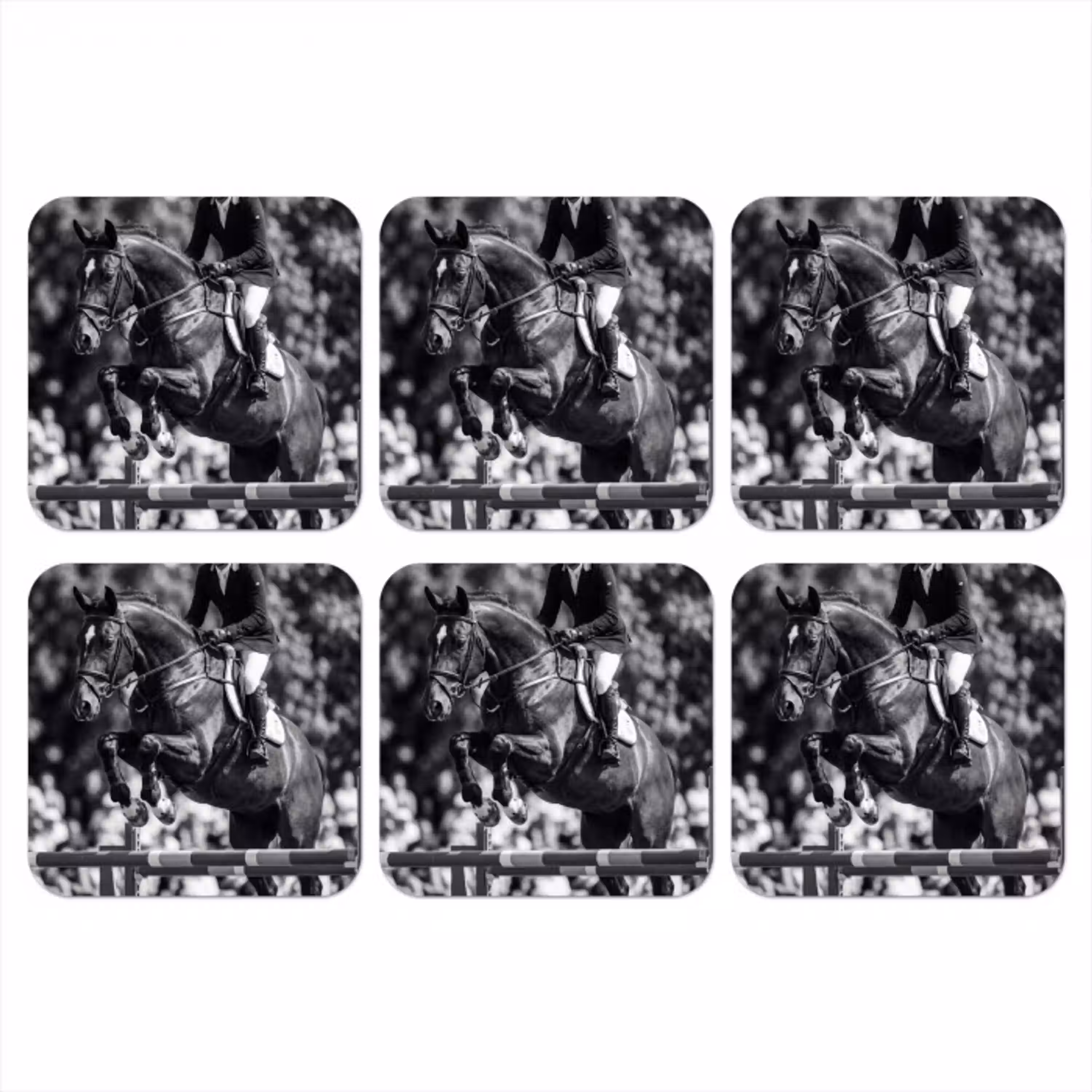 Springen - Paard - Zwart - Wit onderzetter kurk middel -3d