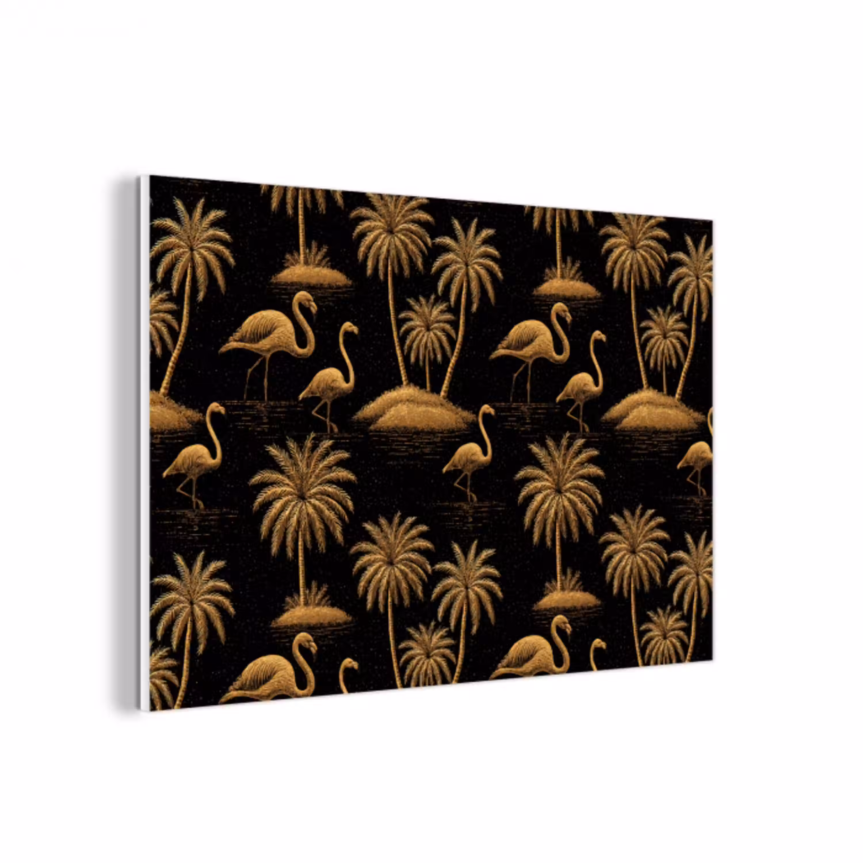 Flamingo - Palmbomen - Tropisch - Goud - Zwart forex 5mm xxl 6 -3d
