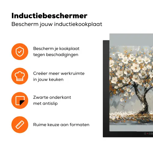 Boom - Bloemen - Wit - Natuur - Kunst Inductie beschermer vinyl 3mm middel -zzzzzzz-td-ups