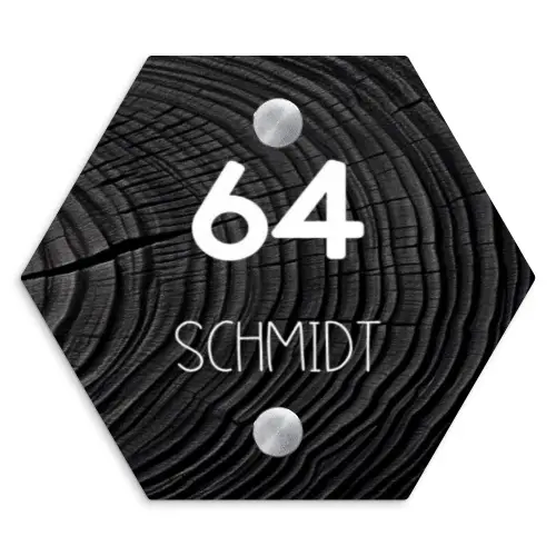 Zwarte houten nerf - Modern Naambord Hexagon klein -3d